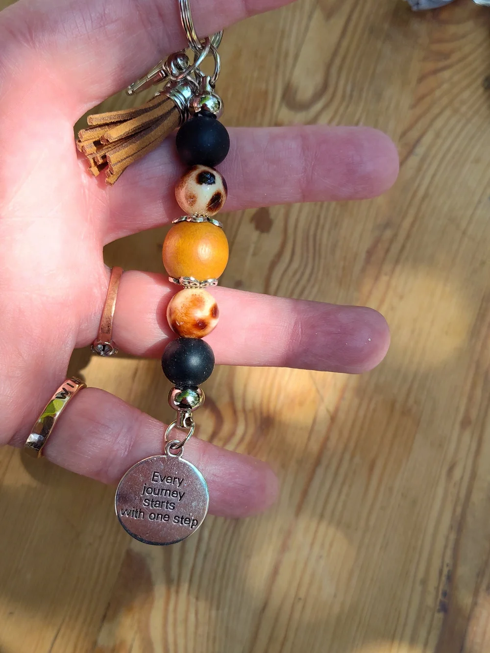 Beaded Tassel Keychain - Brown and Black Every journey Starts with one step